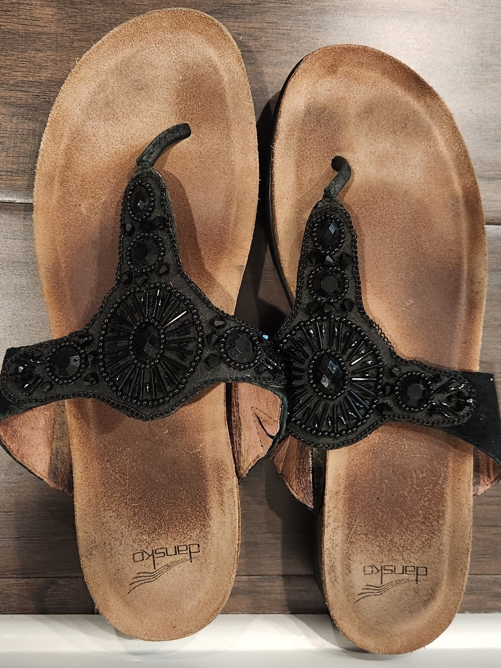 Dansko Black Beaded Women's T-Strap Sandals